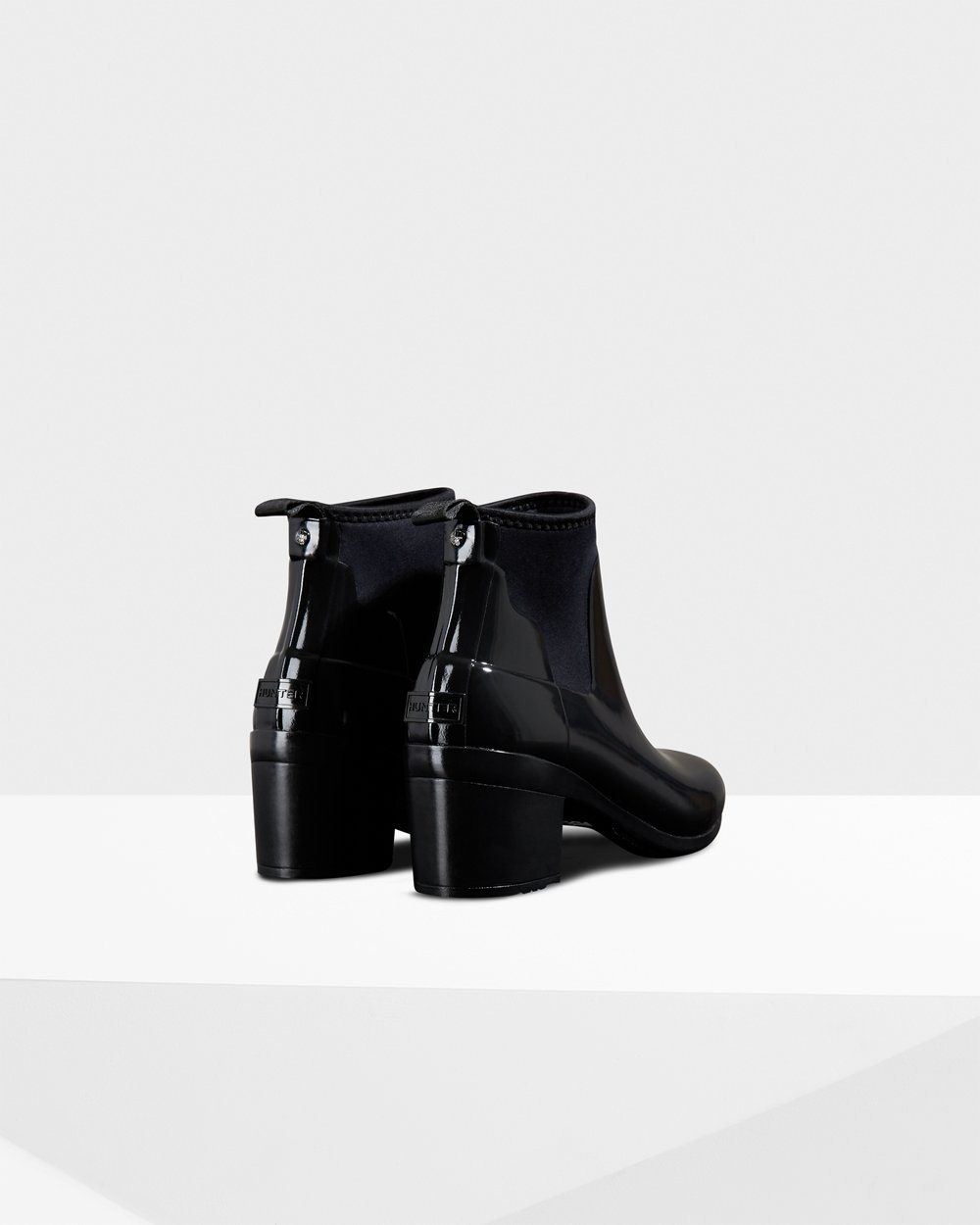 Womens Heeled Boots - Hunter Refined Slim Fit Gloss Mid (47FNVKWJC) - Black